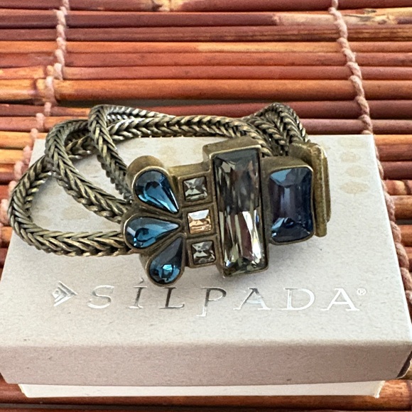 Silpada Brass and Blue Gemstone Bracelet Magnetic Clasp 7” - Picture 1 of 4